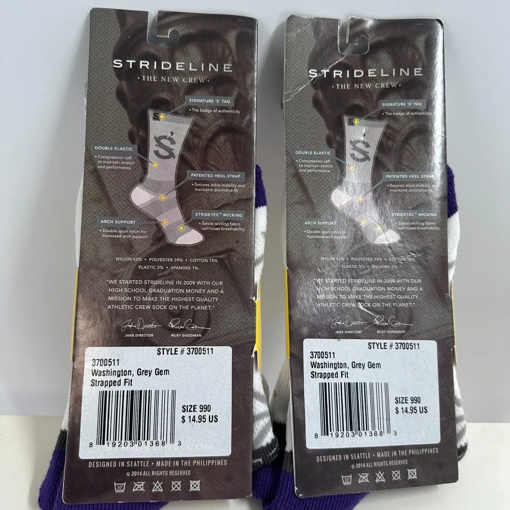 Lot Of 2 Strideline Washington Huskies Strapped Fit Socks Multicolor SZ 9-12 NWT